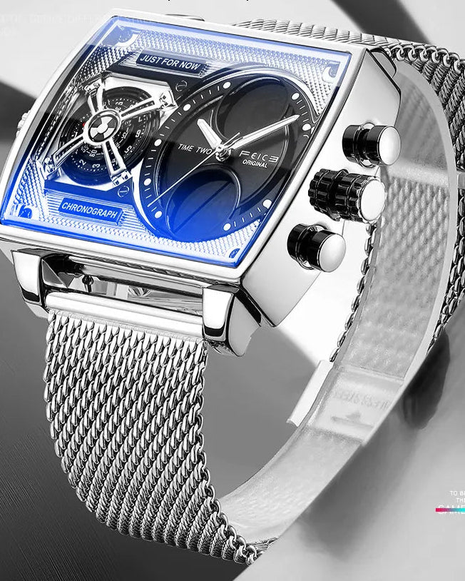 GOLDENHOUR Men's Square Watch Multi functional Large dial Personalized Trend Versatile Square Case Watch