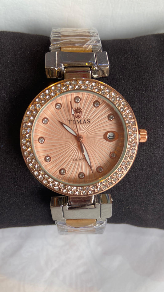 Timex E Class Women's Rose Gold Dial Round Case Multifunction Function Watch